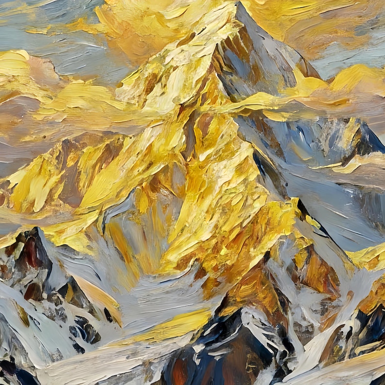 Large Mountain Oil Painting on Canvas | Gold Textured Wall Art ...