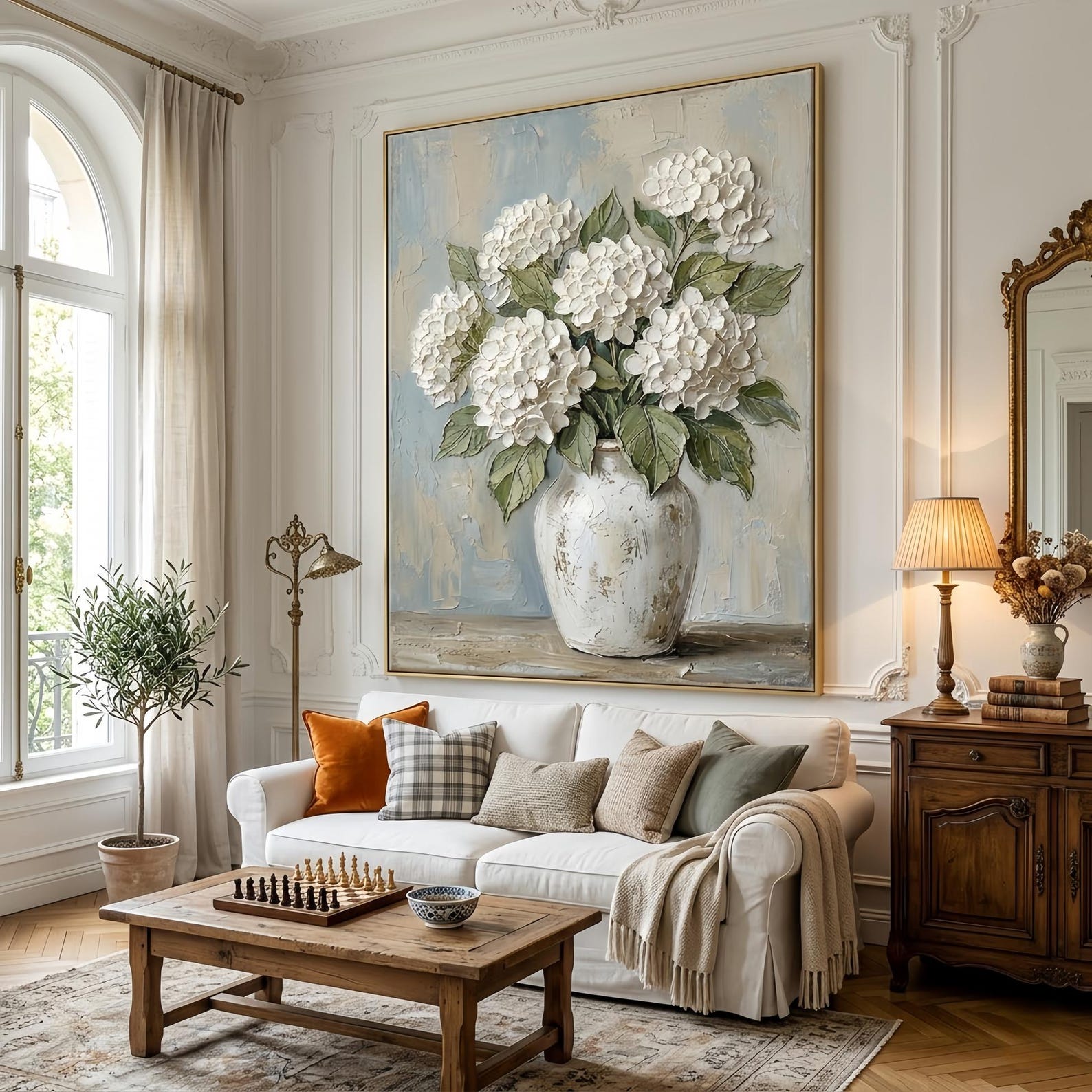 Original White Hydrangea Oil Painting on Canvas, Large 3D Impasto ...
