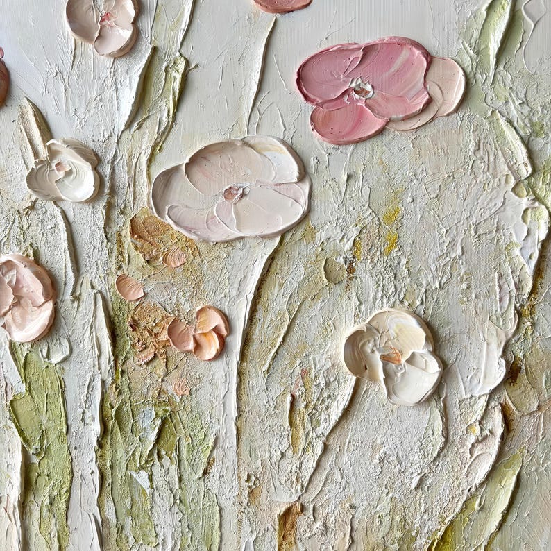 Large 3D Textured Floral Wall Art, Abstract Pink & White Flower Oil ...