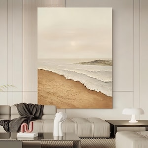 Coastal Oil Set Painting Large Beach Wave Wall Art Textured Canvas Hand-Painted Ocean Seascape Modern Home Decor 3D Artwork