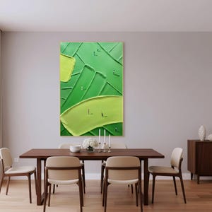 Large Green Abstract Wall Art | Textured Impasto Painting with Tiny People | Modern Minimalist Landscape | Contemporary Home Decor Gift image 9
