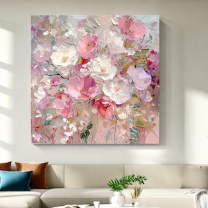 3D Textured Rose Oil Painting On Canvas: Modern Floral Wall Art