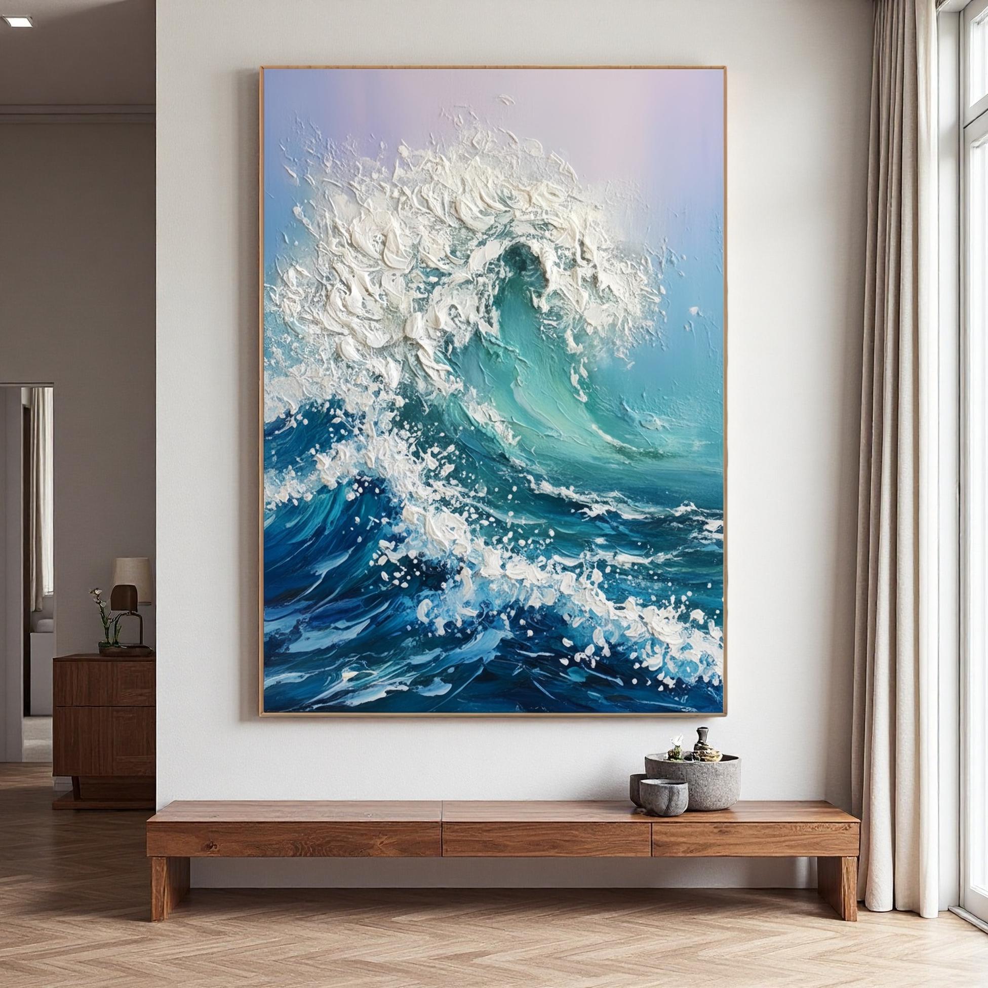 Original Impasto Ocean Wave Oil Painting, Large Textured Seascape