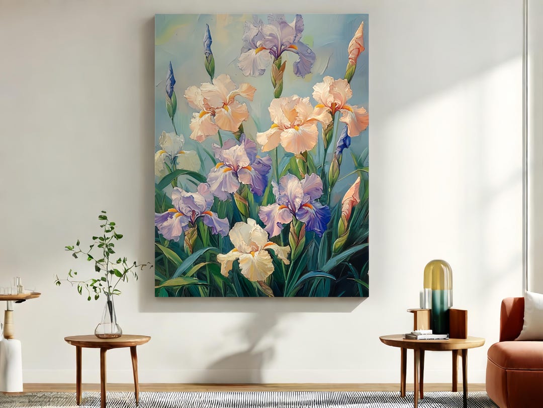 Textured Iris Flower Oil Painting: 3D Floral Canvas Wall Art - Etsy