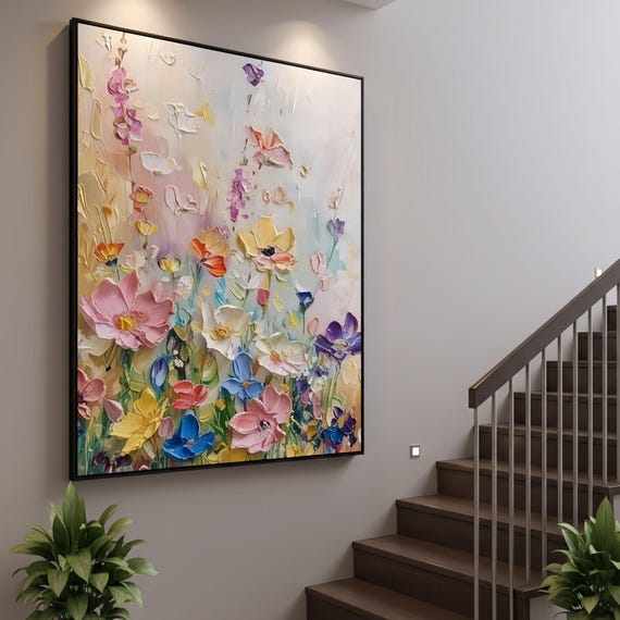 3D Large Textured Wildflower Wall Art, Original Abstract Flower Art,Abstract Botanical Art,Living Room Art,Floral Painting,Vibrant Bloom Art