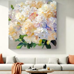 Textured Hydrangea Oil Painting On Canvas: 3D Floral Wall Art