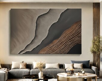 Large Abstract Wall Art | Modern Neutral Canvas Print | Horizontal Living Room Decor | Minimalist Textured Look | Earthy Tones Painting