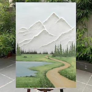Large Forest Path Oil Painting On Canvas, Original Natural Landscape Painting, Mountain Texture Wall Art Custom Living Room Wall Decor