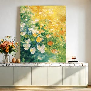Peinture à l'huile originale de fleur de pivoine sur toile : grande oeuvre d'art mural floral abstrait
