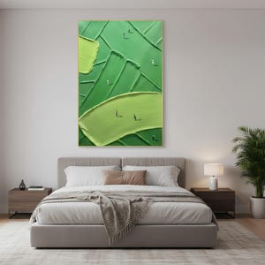 Large Green Abstract Wall Art | Textured Impasto Painting with Tiny People | Modern Minimalist Landscape | Contemporary Home Decor Gift image 7