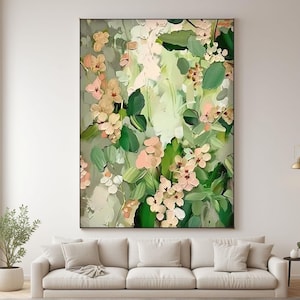 Encadré 3D, art mural texturé fleur rose, fleur vert, art mural floral, art abstrait, peinture apaisante personnalisée, décoration de chambre chic, cadeau pour elle