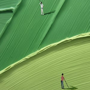 Large Green Abstract Wall Art | Textured Impasto Painting with Tiny People | Modern Minimalist Landscape | Contemporary Home Decor Gift image 3