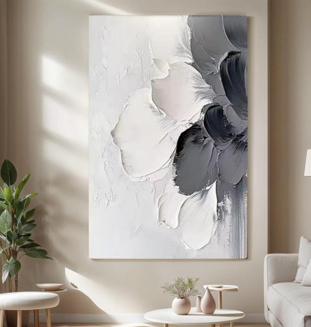 Textured Black and White Painting Flower - Etsy