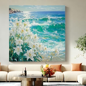 Pink Lily & Wildflower Oil Painting: Landscape Canvas Art