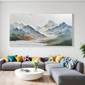 Original Mountain Oil Painting on Canvas 3d Green Wall Art Minimalist Landscape Oil Painting Abstract Texture Green Wall Art Large Wall Art