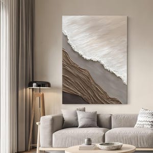 Beach Oil Painting Large Beach Wave Wall Art Textured Canvas Hand-Painted Ocean Seascape Modern Home Decor 3D Artwork