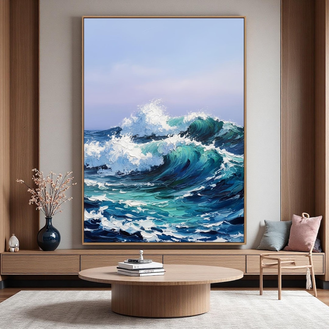 Large Ocean Wave Oil Painting on Canvas,impasto Seascape Wall Art ...