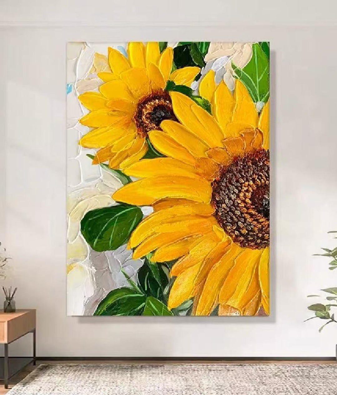 Handmade Sunflower Oil Painting on Canvas 3D Sunflower Textured Pink ...