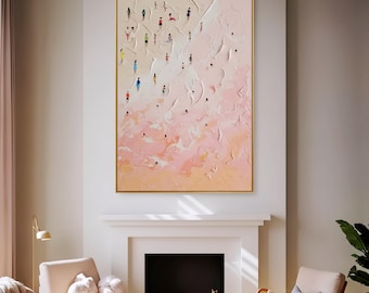 Pink Summer Beach Oil Painting: Abstract Coastal Wall Art
