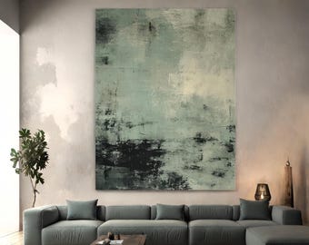 Large Abstract Wall Art | Sage Green & Charcoal Canvas Print | Oversized Modern Living Room Decor | Minimalist Textured Wall Art | Art Gift
