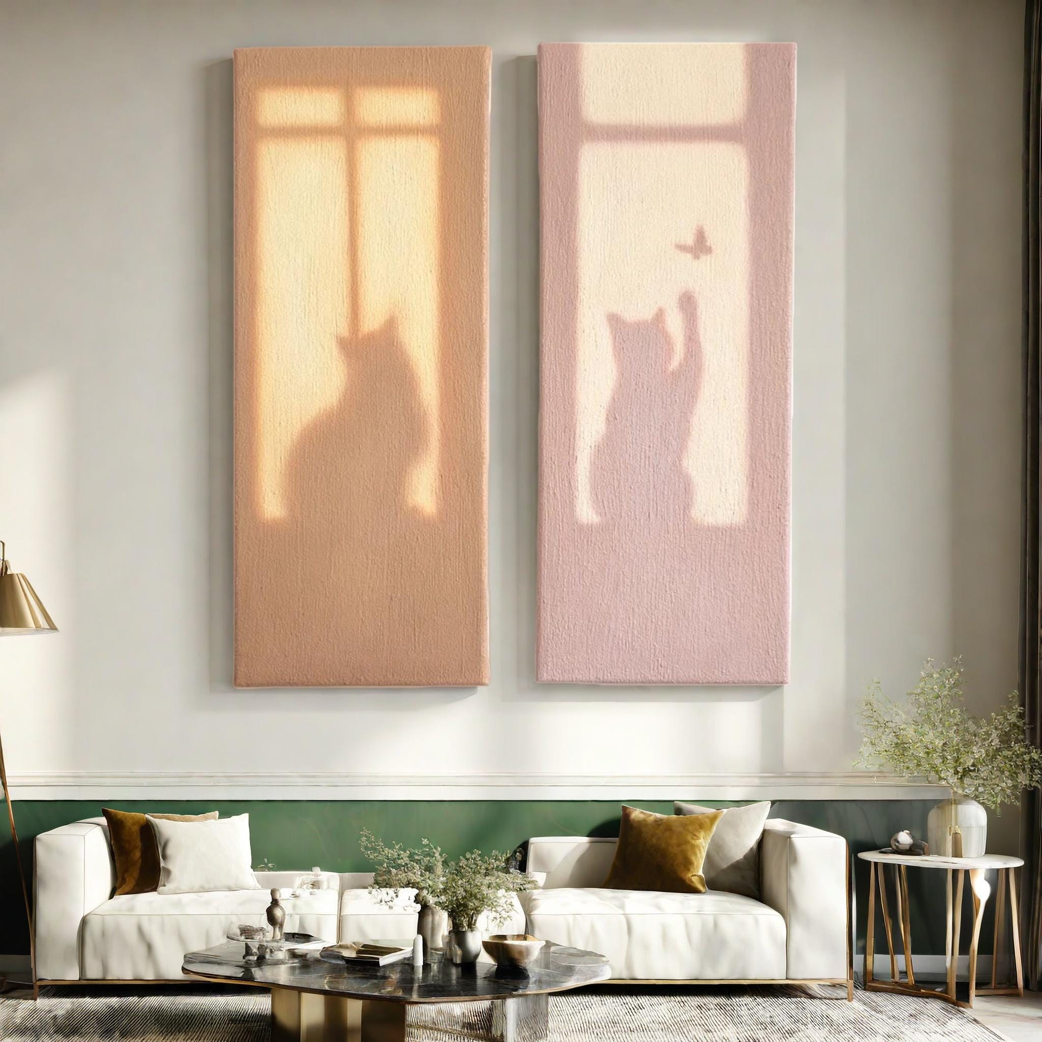 Minimalist Cat Wall Art Set of 2 | Shadow Silhouette Canvas Prints ...