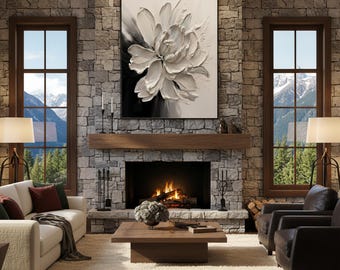Textured White Flower Oil Painting, Large Floral Art 3D Heavy Texture Wall Art, Modern Wall Art, Creamy Abstract Blooming Flower Home Decor
