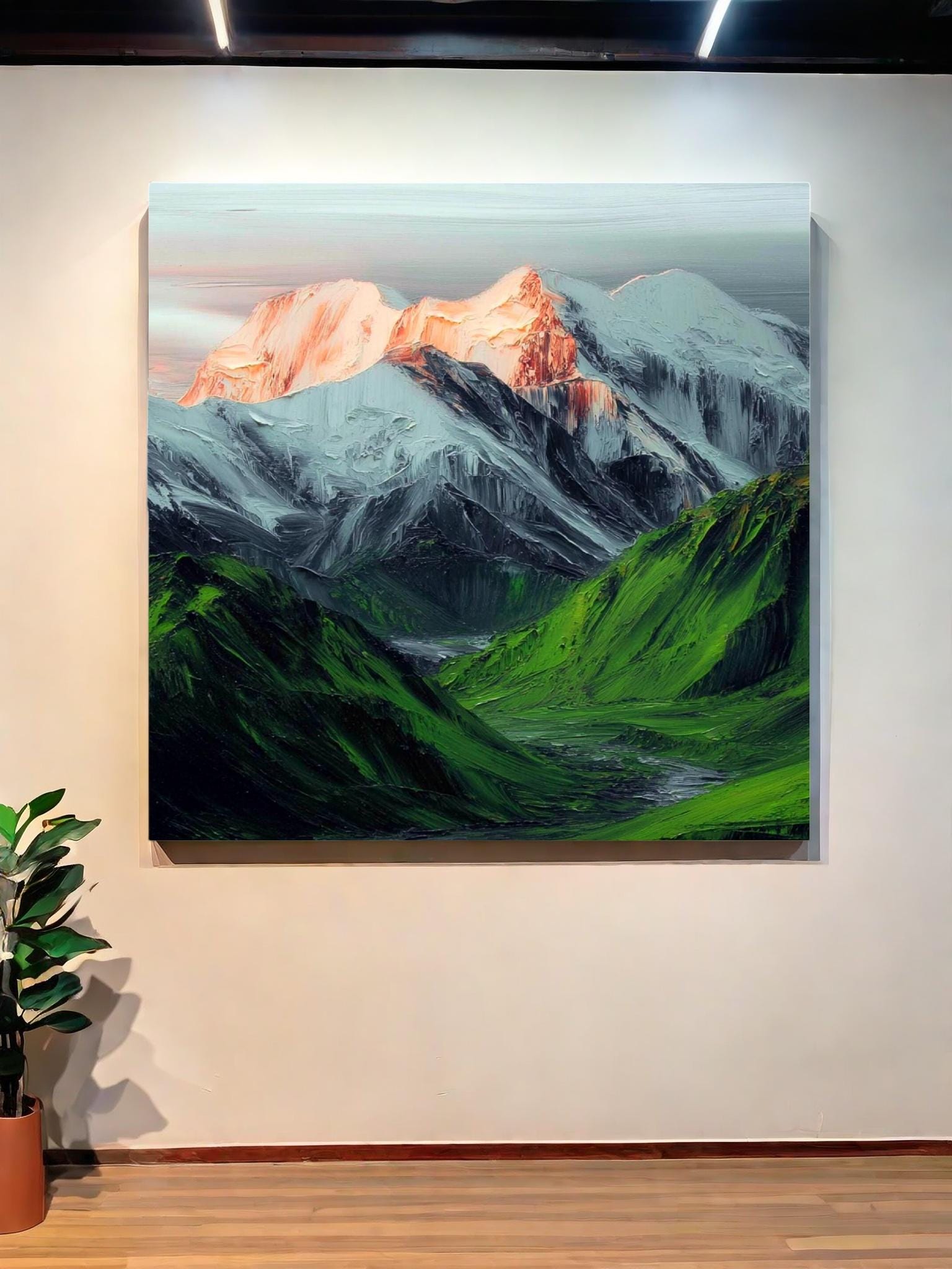 抽象油彩画 山の風景 キャンバスに描かれた抽象的な山の風景油絵 - Etsy 日本