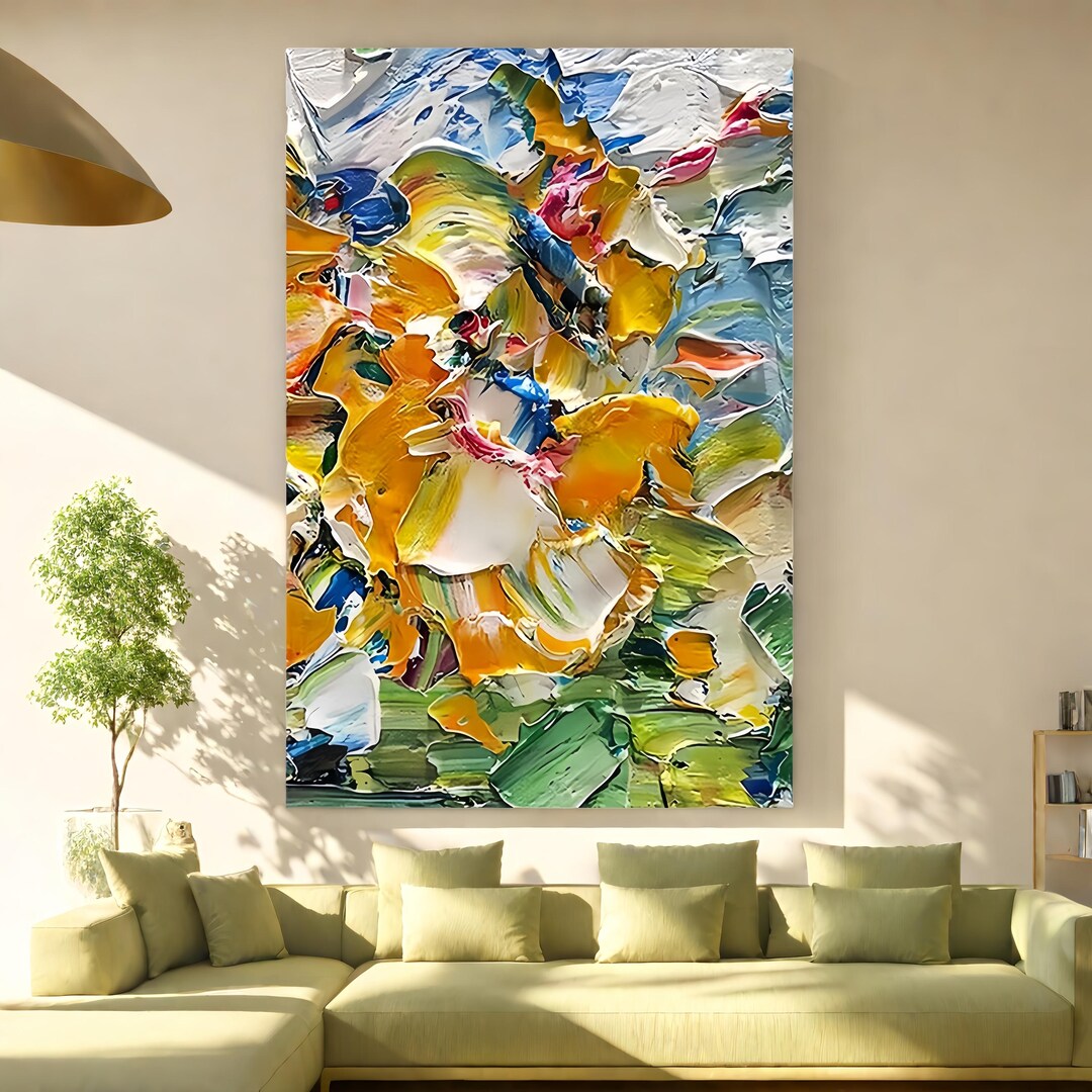 Large Abstract Canvas Wall Art | Colorful Textured Oil Painting ...