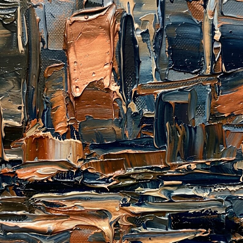 Abstract City Skyline Oil Painting on Canvas Large Modern Textured New ...