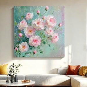 3D Textured Rose Oil Painting On Canvas: Modern Floral Wall Art