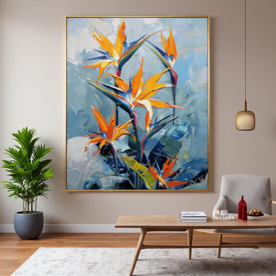 Bird of Paradise Wall Art | Large Abstract Floral Canvas Print | Modern ...
