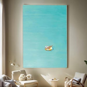 Blue Abstract Swimming Art: Summer Ocean Canvas Painting
