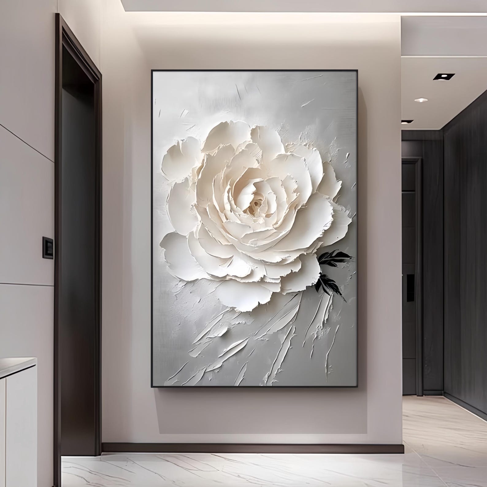 3D Textured White Flower Painting | Modern Peony Wall Art | Large ...