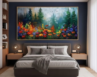 Large Vibrant Wildflower Forest Painting,Textured Landscape Art,Original Floral Canvas,Colorful Nature Wall Decor,Abstract Floral Art