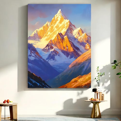 キャンバスに描かれた抽象的な山の風景油絵 - Etsy 日本