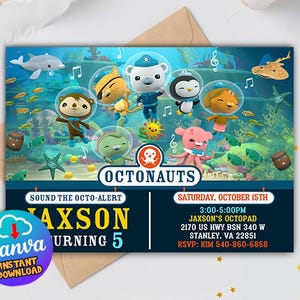 Invitation Octonautes, anniversaire des Octonautes, fête des Octonautes, Invitation numérique des Octonautes, Invitation modifiable Invitation d&#39;anniversaire des Octonautes