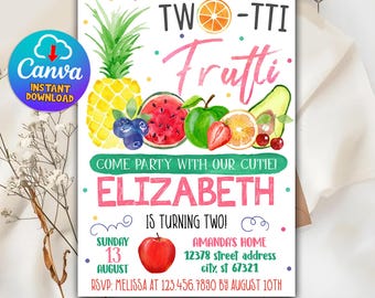 Two-tti Frutti Birthday Invitation, Editable Tropical Summer Party, Frutti Party, Summer Invitation