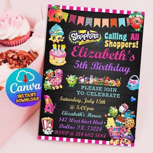 Shopkins Geburtstagseinladung, Shopkins Geburtstag, bearbeitbare Shopkins-Einladung, Shopkins-Party, Shopkins einladen, Shopkins druckbare digitale Datei