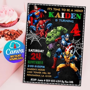 Superhero Birthday Invitation, Editable Superhero Invitation, Superhero Party, Superhero Printable, Superhero Invite Intant Download