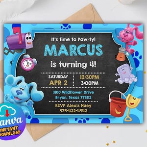 Blue&#39;s Clues Birthday Invitation, Blues Clues Invitation, Blues Clues Birthday, Blues Clues First Birthday Party Canva Template