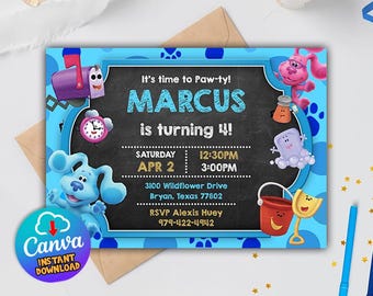 Blue's Clues Birthday Invitation, Blues Clues Invitation, Blues Clues Birthday, Blues Clues First Birthday Party Canva Template