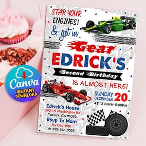 Race Car Birthday Invitation, Race Car Invite, Racing Car Invitation, Editable Car Birthday Invitation. Supercar Birthday, Race Cars Party