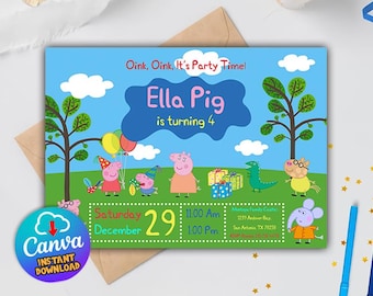 Peppa Pig Invitation, Editable Peppa Pig Birthday, Peppa Pig Party Invite, Peppa Pig Birthday Printable for Girl, Peppa Pig Canva Template
