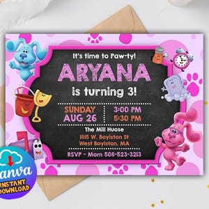 Blue&#39;s Clues Girl Invitation, Blues Clues Invitation, Blues Clues Birthday, Blues Clues First Birthday Party Canva Template