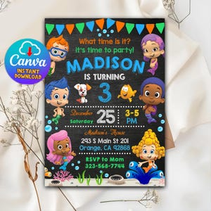 Bubble Guppies Birthday Invitation, Bubble Guppies Instant Download, Bubble Guppies Birthday, Bubble Guppies Birthday Party Canva Template