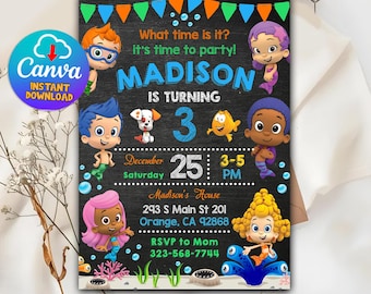 Bubble Guppies Birthday Invitation, Bubble Guppies Instant Download, Bubble Guppies Birthday, Bubble Guppies Birthday Party Canva Template