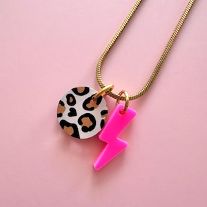 Halskette, Leo, Leopard beige, Kette, gold, Herz, Herzkette, Schmuck, Blitz, Acryl, Love, Perlmutt, Marmor, Neon