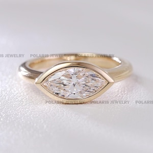 Full Bezel With East West Set Engagement Ring Elegant 1 Carat Marquise Cut Moissanite Solitaire Wedding Ring Women Marquise Engagement Ring