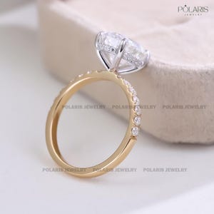 Cathedral Set 2 Carat Oval Lab Grown Diamond Engagement Ring IGI Certified Oval Solitaire Hidden Halo Ring for Women 14K Gold Two Tone Ring