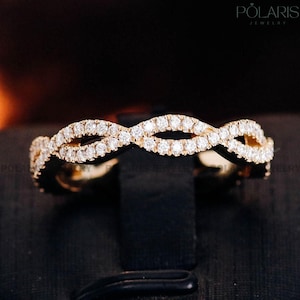 Minimalist Round Diamond Twisted Wedding Band Infinity Twist Diamond Eternity Band Matching Stackable Band for Engagement Ring Gift Ring